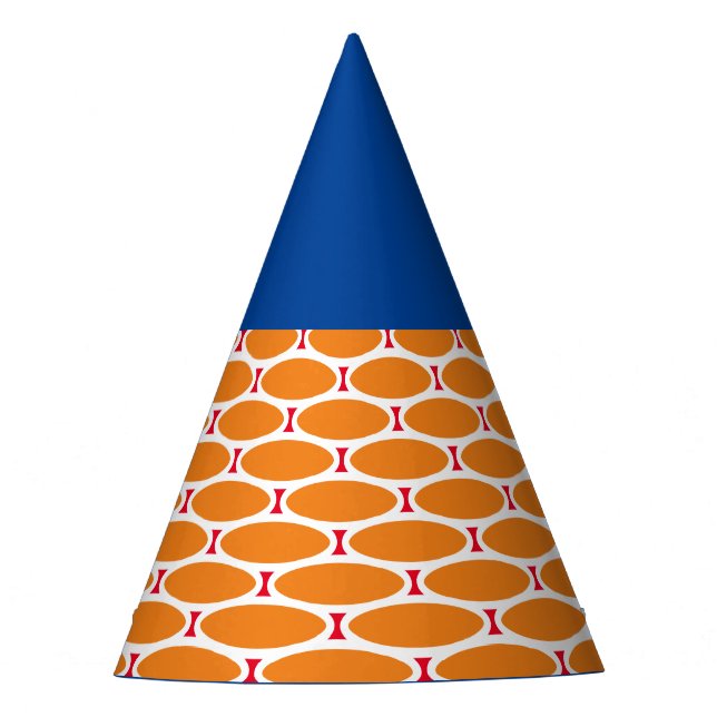 Blue Bright Orange White Tiled Geometric Pattern Party Hat (Front)