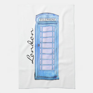 Blue - British phone booth - tea-towel Kitchen Towel