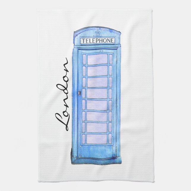 Blue - British phone booth - tea-towel Kitchen Towel (Vertical)