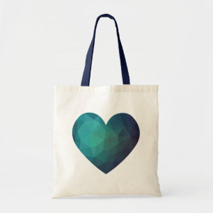 Blue broken glass heart 3d effect low poly modern tote bag