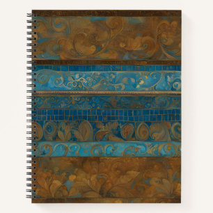 Blue Bronze and Gold Grunge Stripes Notebook