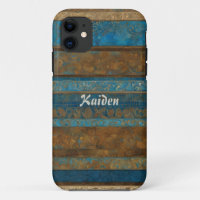 Blue Bronze and Gold Grunge Stripes Personalized