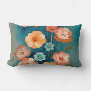 Blue, Bronze and Rust Floral Lumbar Pillow