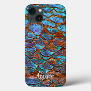Blue Bronze Copper Metallic Pattern Personalized iPhone 13 Case