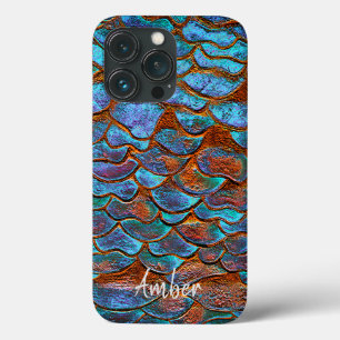 Blue Bronze Copper Metallic Pattern Personalized iPhone 13 Pro Case