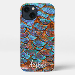 Blue Bronze Copper Metallic Pattern Personalized iPhone 13 Case