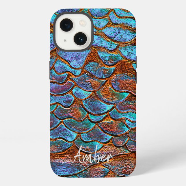 Blue Bronze Copper Metallic Pattern Personalized iPhone Case (Back)