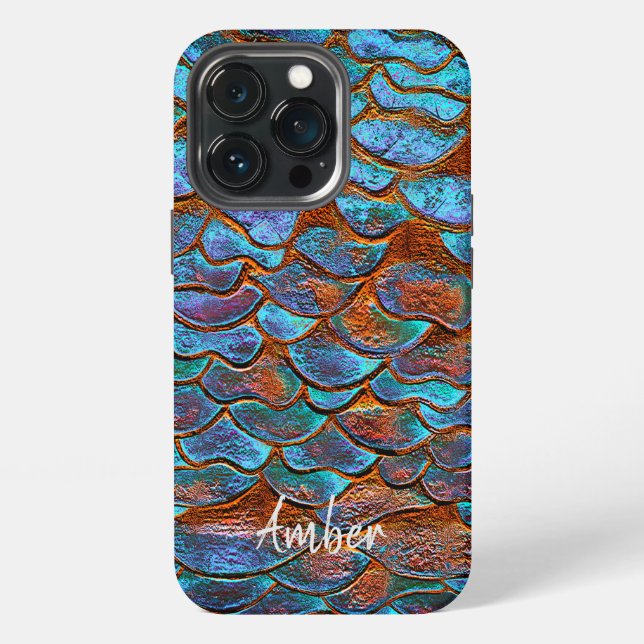 Blue Bronze Copper Metallic Pattern Personalized iPhone Case (Back)