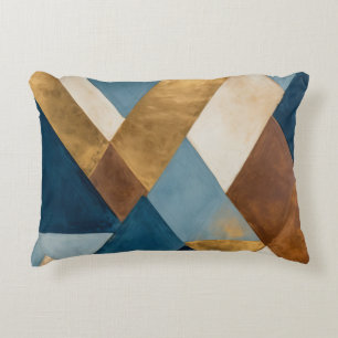 Blue bronze cream and gold geometric abstract accent pillow