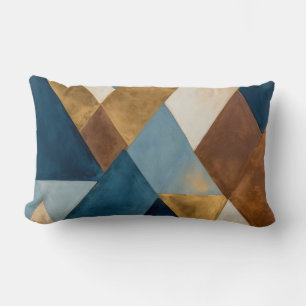 Blue bronze cream and gold geometric abstract lumbar pillow