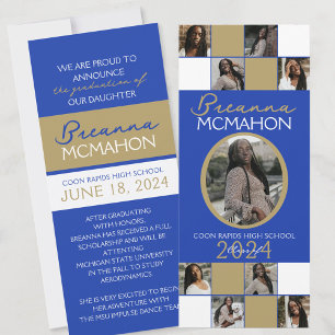 Blue & Bronze Gold 9 Photo Graduation Announcement