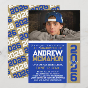 Blue & Bronze Gold Graduation Photo Announcement