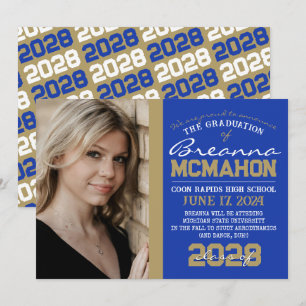 Blue & Bronze Gold Graduation Photo Announcement