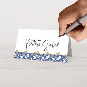 Blue & Bronze Gold Graduation Year Folding Food or Place Card