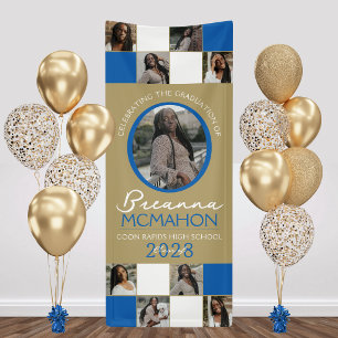 Blue & Bronze Gold Photo Collage Graduation Vinyl Banner