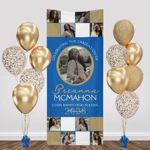 Blue & Bronze Gold Photo Collage Graduation Vinyl Banner