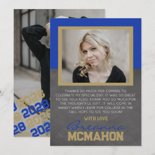 Blue & Bronze Graduation 2 Photo Thank You Card