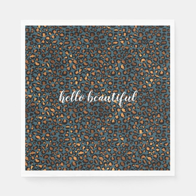 Blue Bronze Leopard Print Napkin (Front)