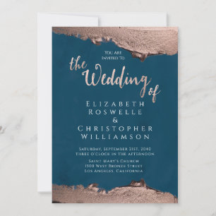 Blue Bronze Metal Elegant Script Wedding Invitation