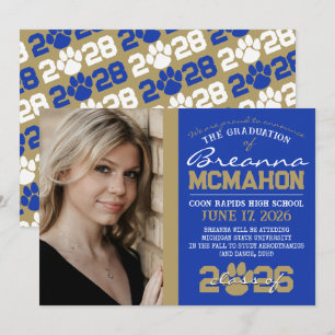 Blue & Bronze Paw Print Graduation Announcement