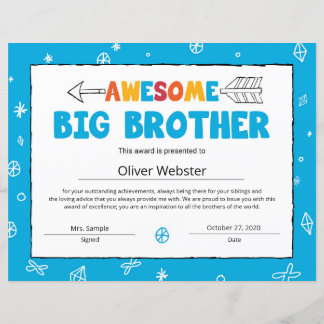 Blue Brother Certificate Big Brother Certificate