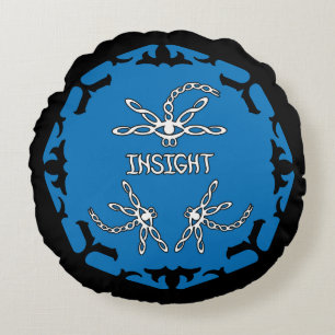 Blue, Brow 3rd Eye Chakra "Insight" Dragonflies Round Pillow