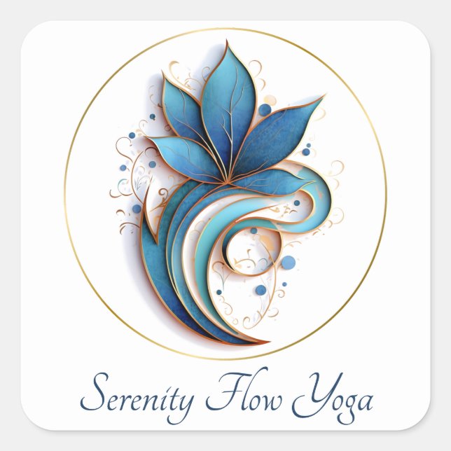 Blue Brown Abstract Lotus Elegant stylish Square Sticker (Front)