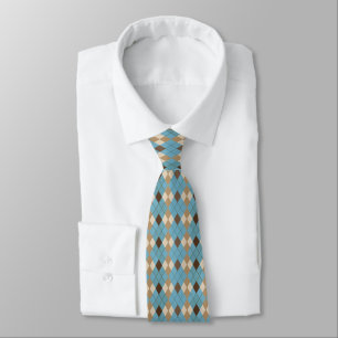 Blue Brown and Beige Diamond Pattern Tie
