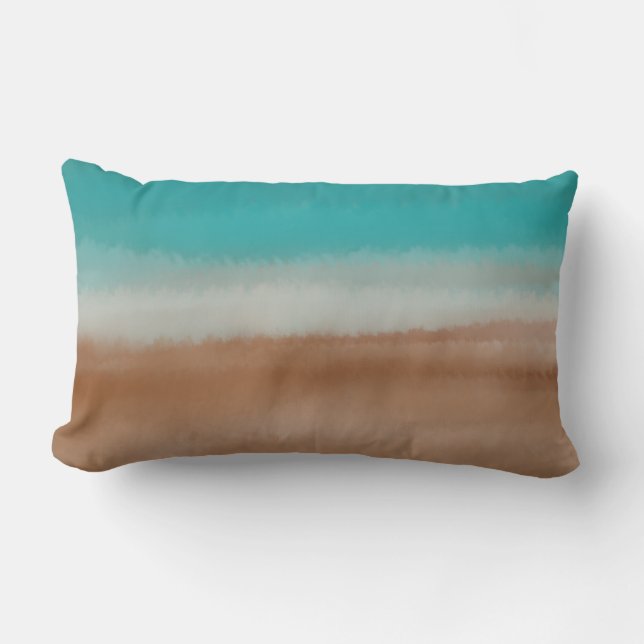 Blue, Brown and Grey Watercolor Stripes Pattern Lumbar Pillow (Front)