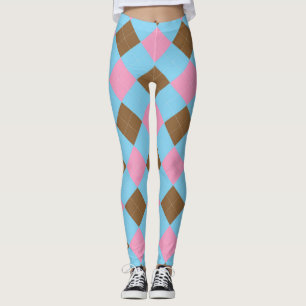 Blue brown and pink argyle pattern leggings