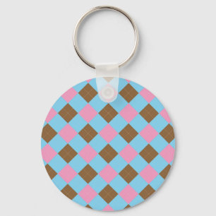 Blue, brown and pink plaid pattern keychain