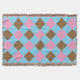 Blue, brown and pink plaid pattern throw blanket