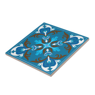 Blue, brown and white Azulejo  Tile