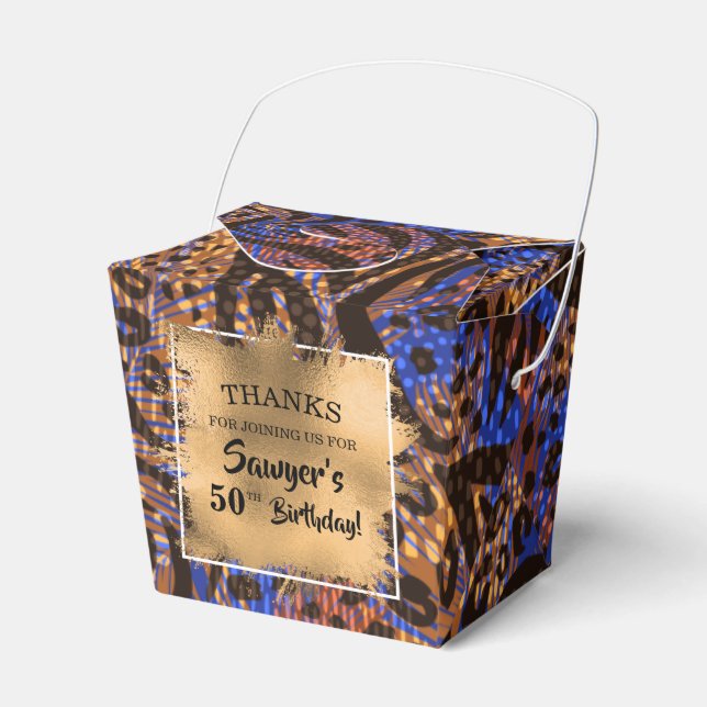 Blue Brown Animal Print Pattern Favor Box (Front Side)