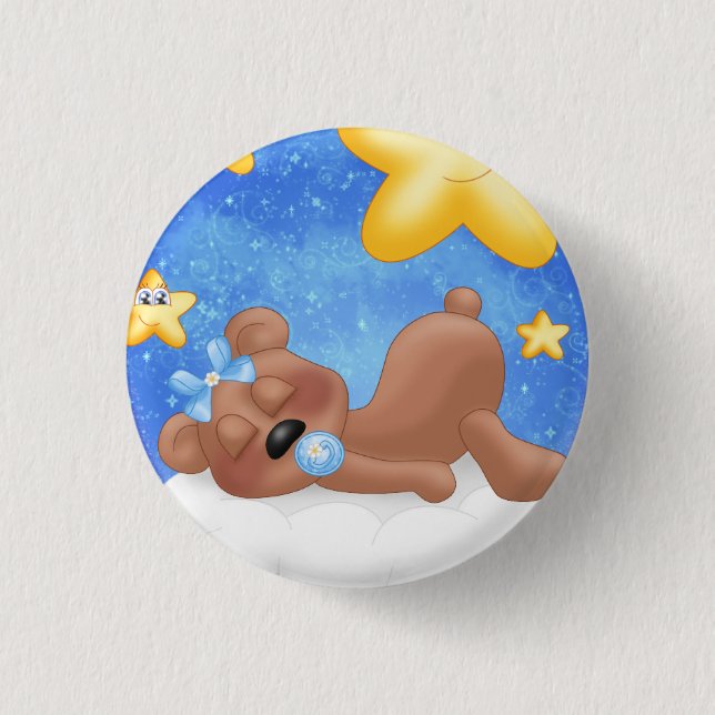 Blue Brown Bear 1 Inch Round Button (Front)