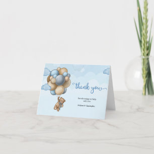 Blue brown beige balloons tedy bear thank you card