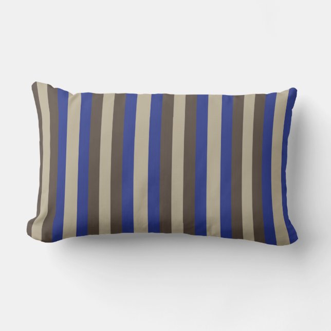 Blue Brown Beige Vertical Stripe  Lumbar Pillow (Front)