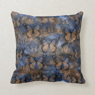 Blue Brown Butterflies Throw Pillow