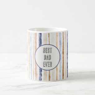 Blue Brown Cream Stripes Best Dad Ever Coffee Mug