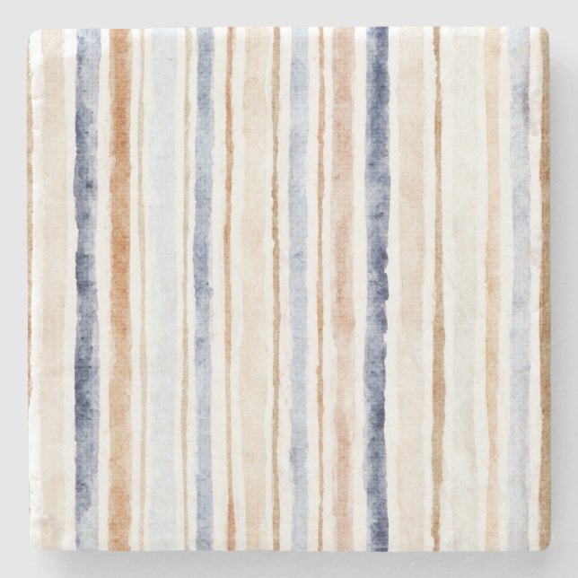 Blue Brown Cream Stripes Stone Coaster (Front)