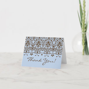 Blue & Brown Damask Thank You Note Card