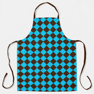 Blue Brown Diamond Chequered Pattern Apron