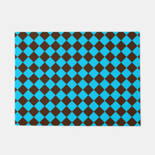 Blue Brown Diamond Chequered Pattern Doormat