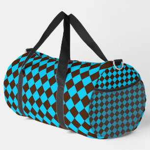 Blue Brown Diamond Chequered Pattern Large	 Duffle Bag