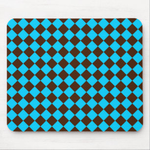 Blue Brown Diamond Chequered Pattern Mouse Pad