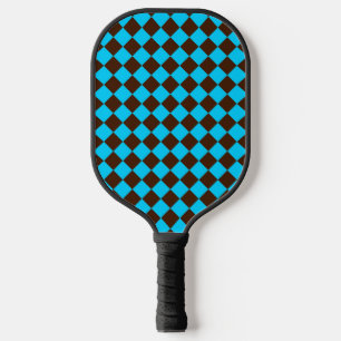 Blue Brown Diamond Chequered Pattern Pickleball Paddle