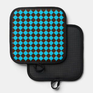 Blue Brown Diamond Chequered Pattern Pot Holder