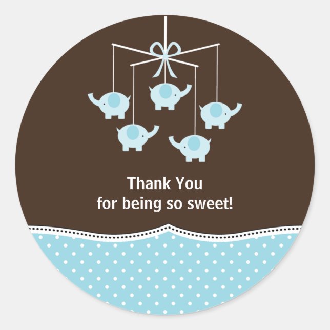 Blue & Brown Elephant Mobile Thank You Classic Round Sticker (Front)