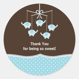 Blue & Brown Elephant Mobile Thank You Classic Round Sticker