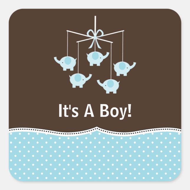 Blue & Brown Elephant Mobile Thank You Square Sticker (Front)